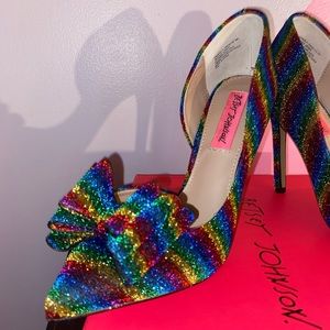 BETSEY JOHNSON Womens Blue Rainbow D'orsay Prince Stiletto Slip On Pumps